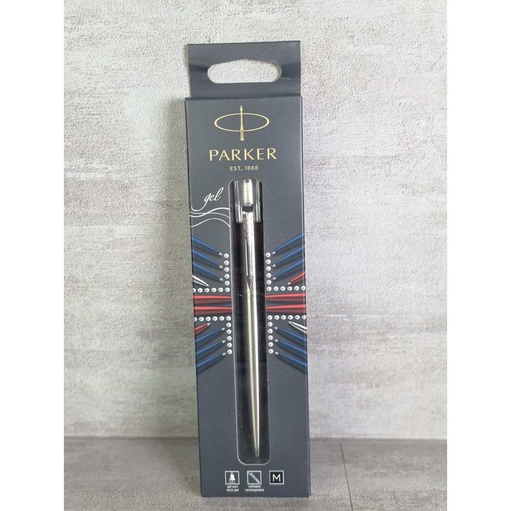 New Parker Jotter Gel Ballpoint Pen Stainless Steel Gold Trim Medium 2020672